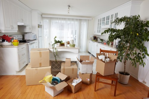 Household items prepared for transport during a Kilburn relocation
