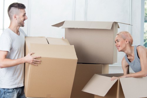 Organised moving boxes ready for loading in Kilburn